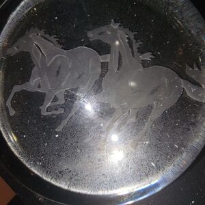 Art Glass Dome Paperweight Running Galloping Wild Horses